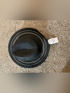 Time and Tru Black Straw Hat with Contrast Stitching